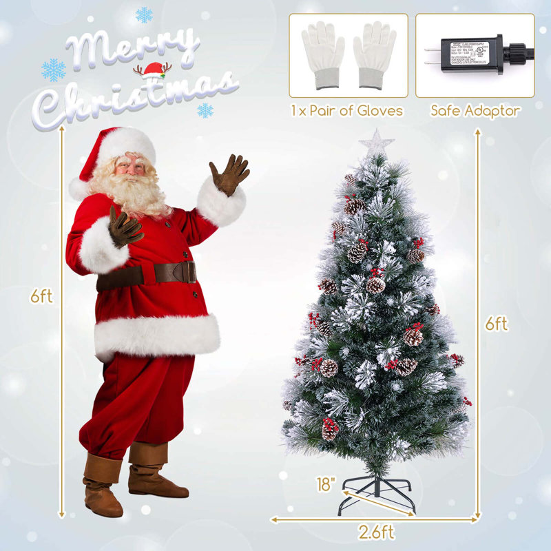 7 Ft Flocked Christmas Tree Artificial Xmas Tree With 270 Branch Tips &pine Needles, 6'
