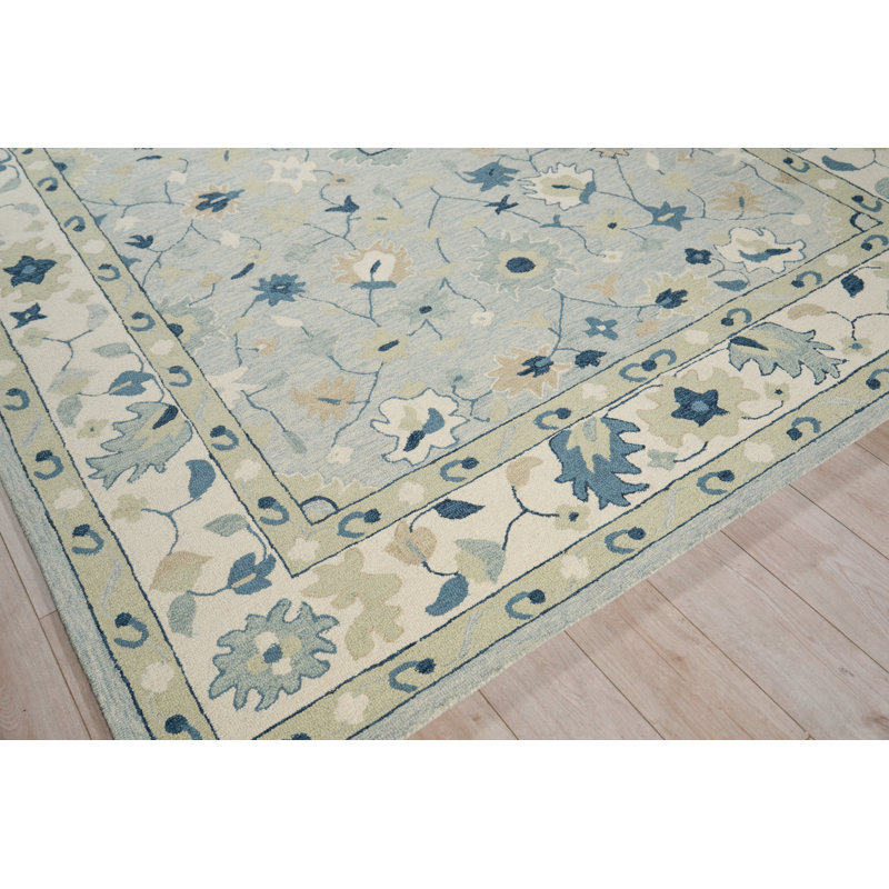 Elegance hand-tufted New Zealand Wool Light Blue/Ivory/Navy Area Rug, 10'X14'