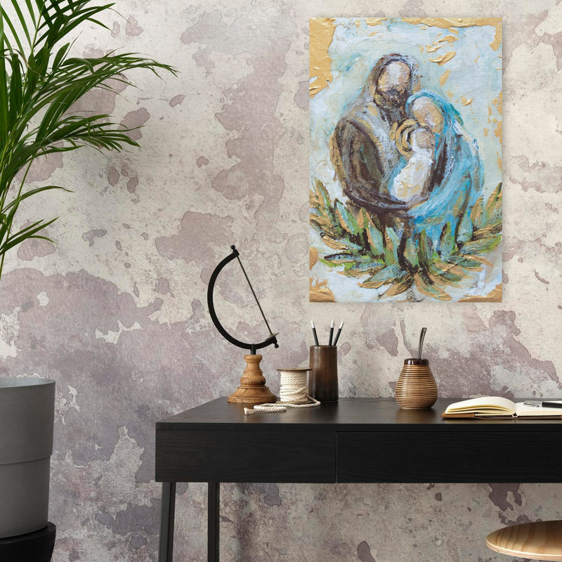 Sainte Famille, art abstrait contemporain hivernal, H 24 po x l 16 po