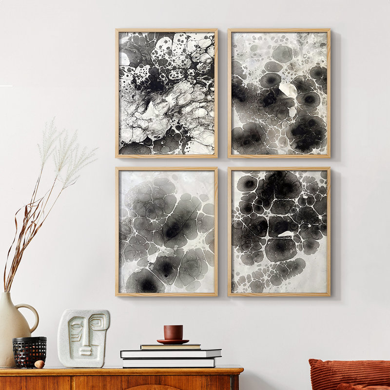Rose Quartz I, impression encadrée - ensemble de 4, H 14 po x l 44 po, Noir