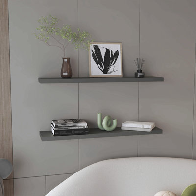 Ensemble de 2 tablettes flottantes de 47 po de largeur, 2 tablettes de décoration murale pour la chambre à coucher, tablettes de rangement de salle de bain, tablettes de livres pour le salon