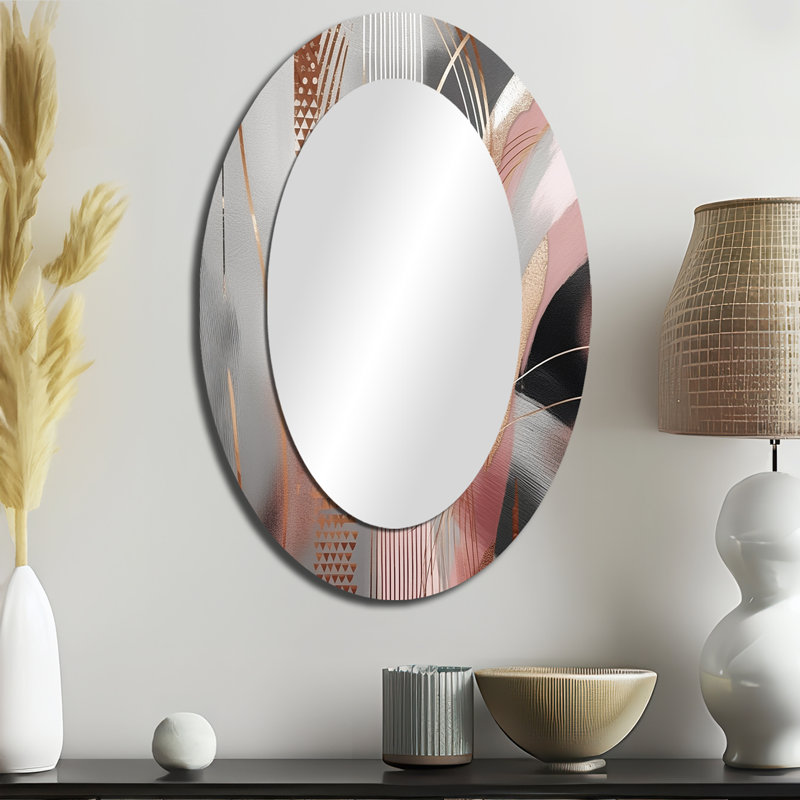 Pink Rosegold Circle Complexity I - Abstract Oval Decorative Mirror On Metal, 36" x 24"