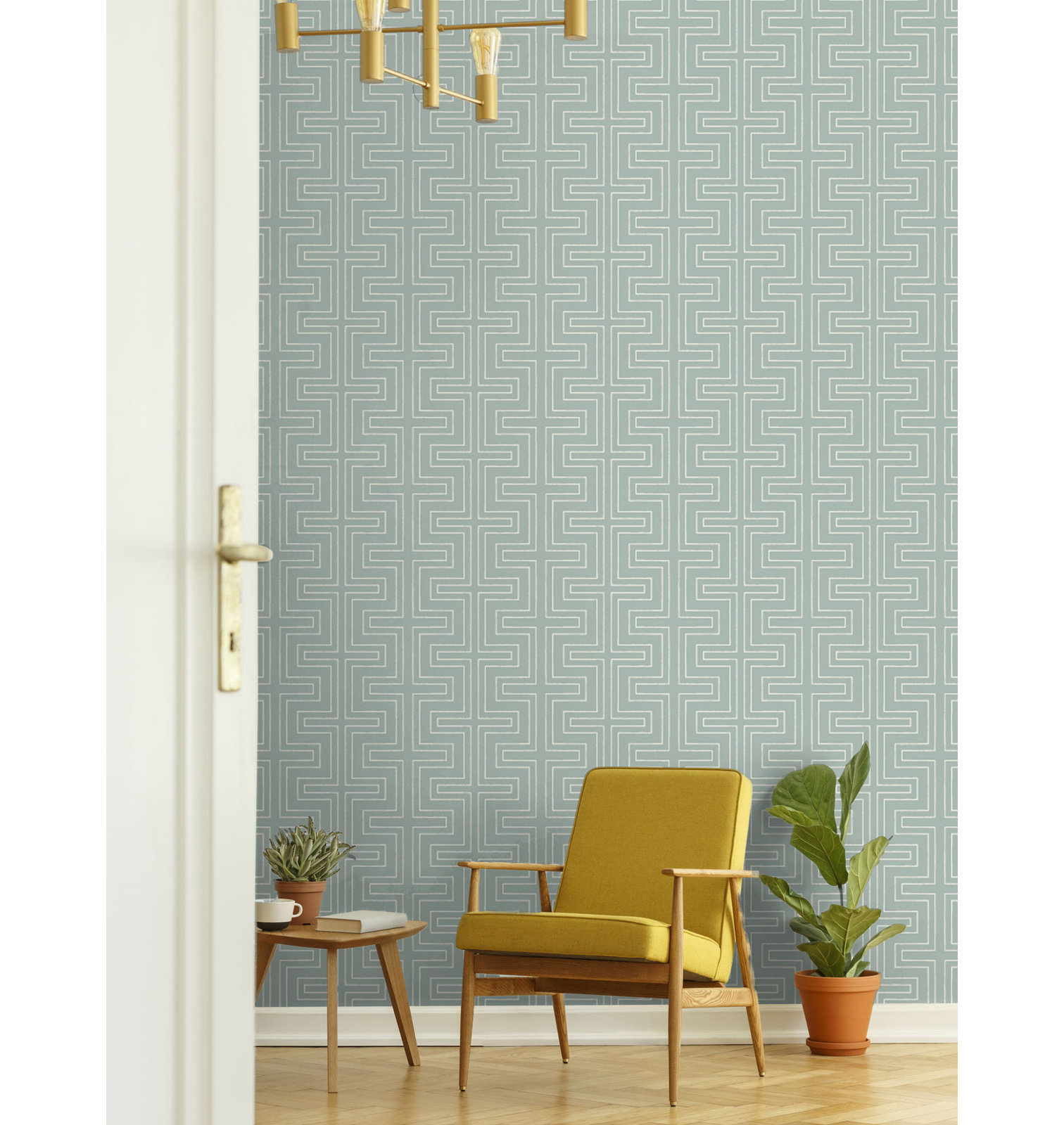 Halsted Self-Adhesive Wallpaper Roll, Blue, Self-adhesive, Vinyl