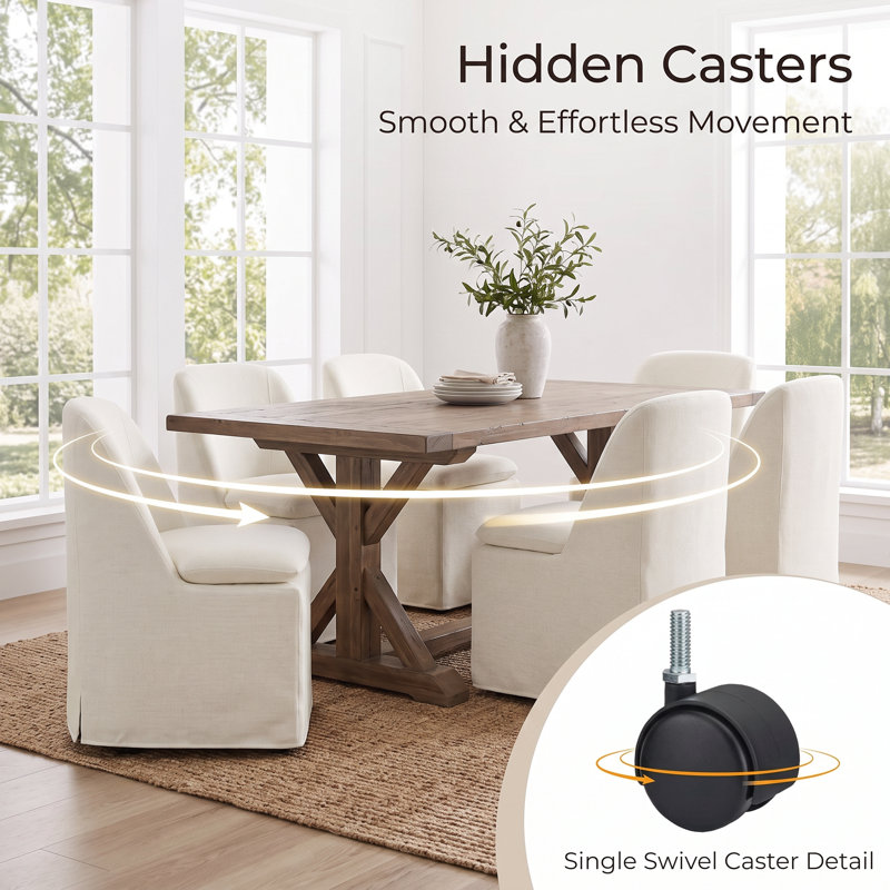Upholstered Dining Chair with Washable Slipcover & Casters, Linen