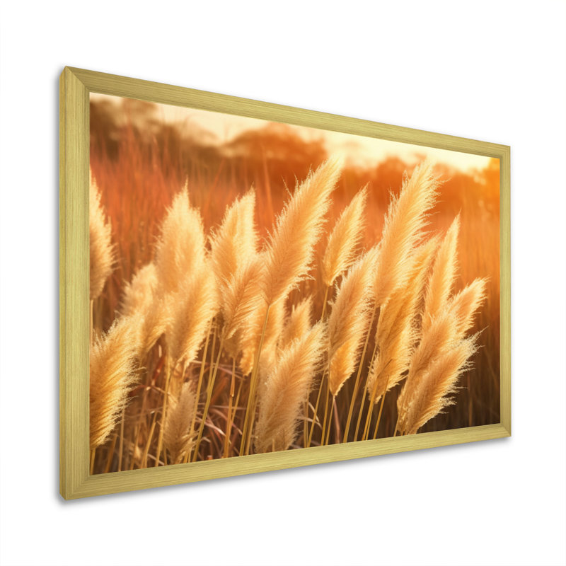«White Pampas Meadows At Sunset» sur toile, Cadre doré à une seule photo, H 30 po x l 40 po x P 1,5 po