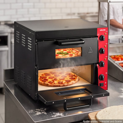 Electric Pizza Oven, 2x16-Inch Double Deck Countertop Pizza Maker for Home Kitchen Restaurant, Heavy-Duty Iron Body, 662℉, Independent Temp & Time Control, 2700W Commercial Cooker, 2 Stones