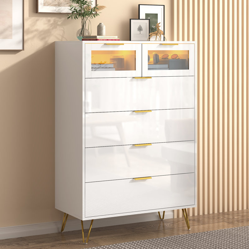 Commode 6 tiroirs avec commode lumineuse Iyaz, Blanc