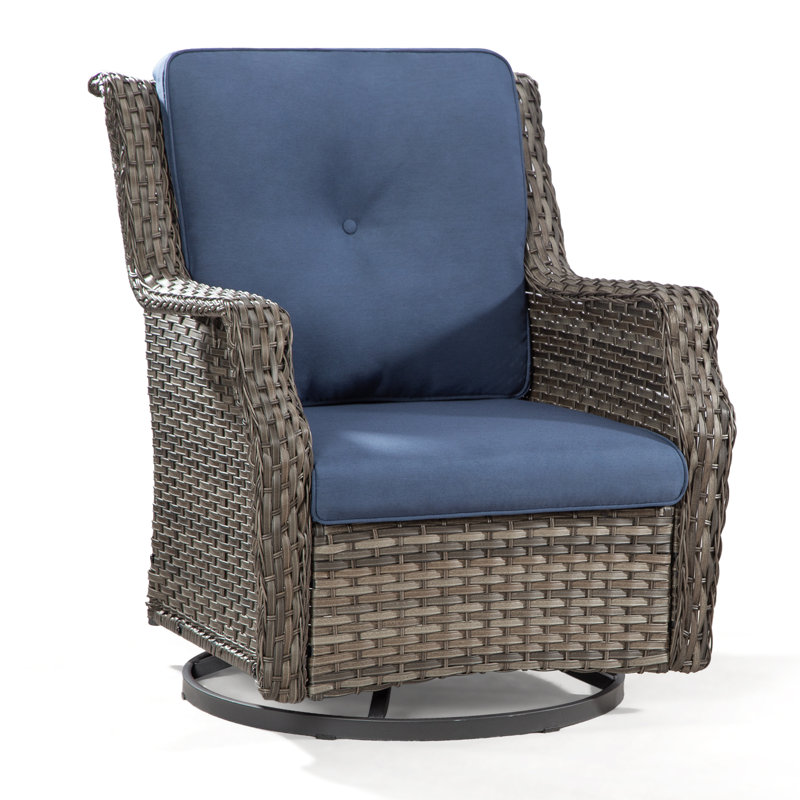 Chaise de patio pivotante avec coussins Nihat, Bleu