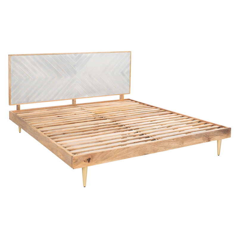 Elasia Solid Wood Bed, King, Natural/Gold