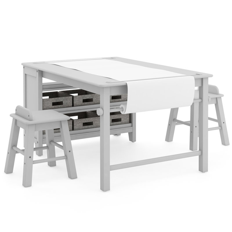 Gray Wooden Kids' Art Table and Stool Set with Storage