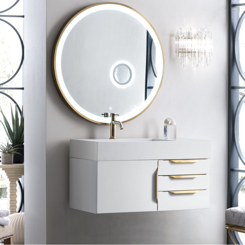 Mercer Island 36'' W Single Vanity, Glossy White, Glossy White, Radiant Gold
