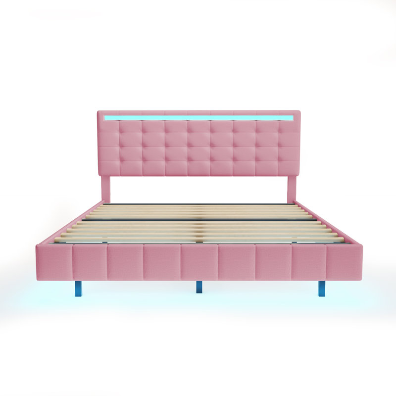Carrubba Upholstered Linen Bed, Pink