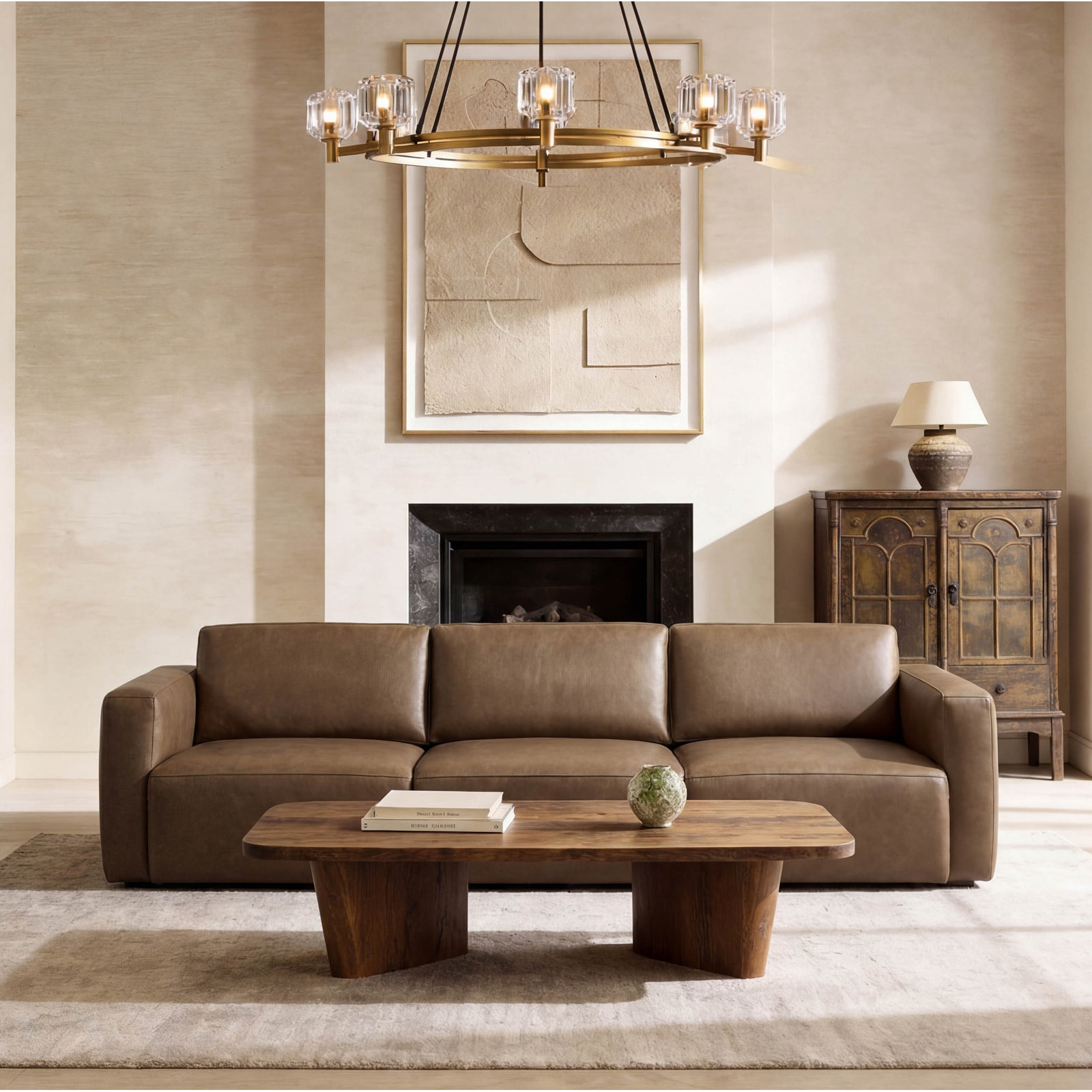 91" Genuine Leather Modular Sofa, Truffle