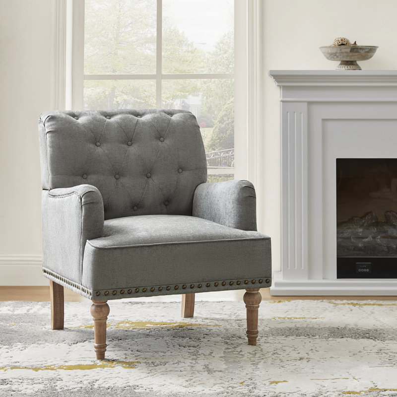 Wilkey Tufted Back Armchair , Dark Gray Velvet
