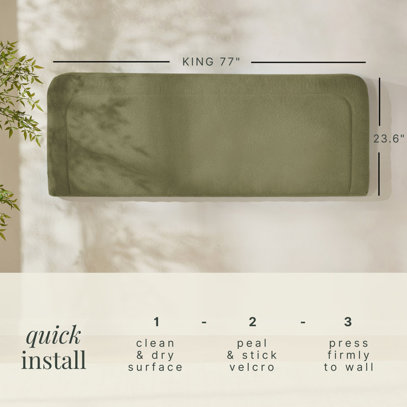 Chastelyne Upholstered Easy Assemble Wall Mounted Headboard, King, Olive Green