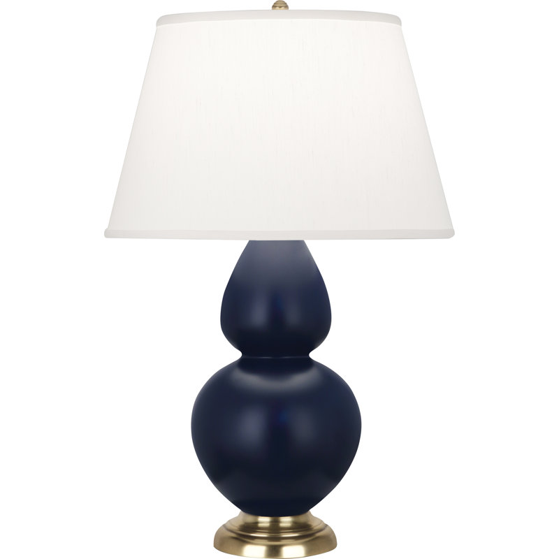 Double Gourd Table Lamp, White , Matte Steel Blue/Antique Brass