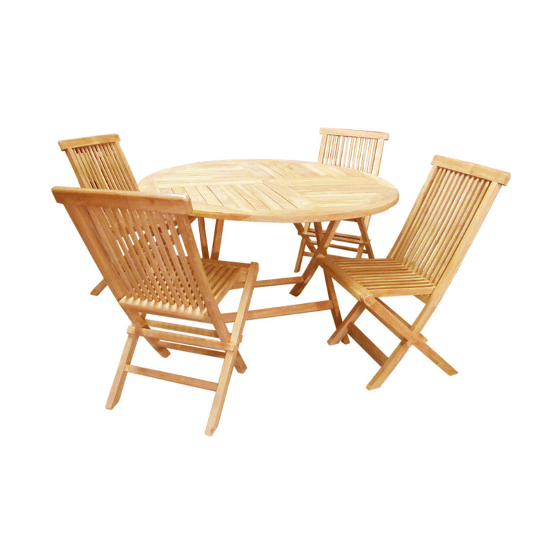Garner 4 - Person Teak Wood Patio Dining Set with Round Table