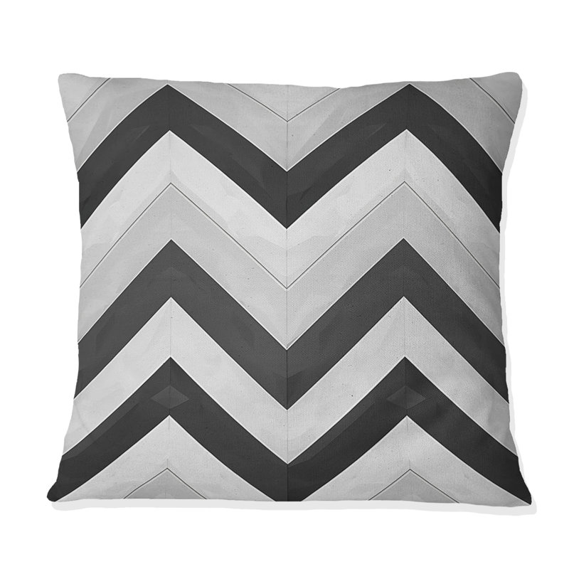 Gris, noir, moderne, chevron Bliss - coussin décoratif moderne, H 16 po x l 16 po