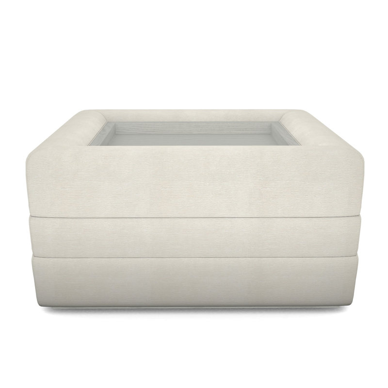 Boyden Ottoman with Wood Tray, Nadia Parchment, Casa Blanca