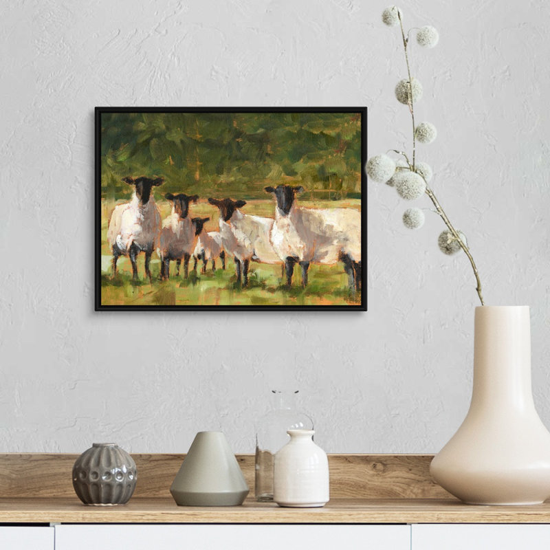 «Sheep Family II», art mural sur toile, H 14 po x l 18 po x P 2 po, Toile avec cadre noir