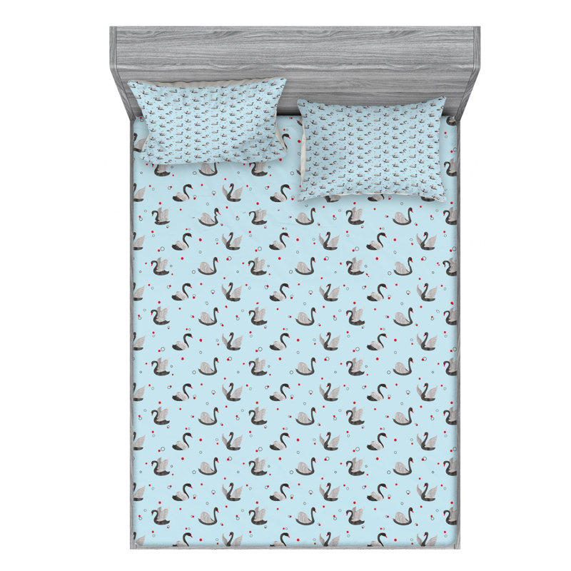 Swan Microfiber Polka Dots Sheet Set, Queen Sheet Set with Fitted Sheet