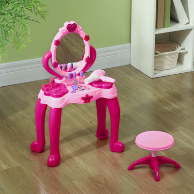 Interactive Kids Vanity Set with Light, Sound, and 15 Accessories for Creative Pretend Play, Suitable for 3-6 Years by Harriet Bee