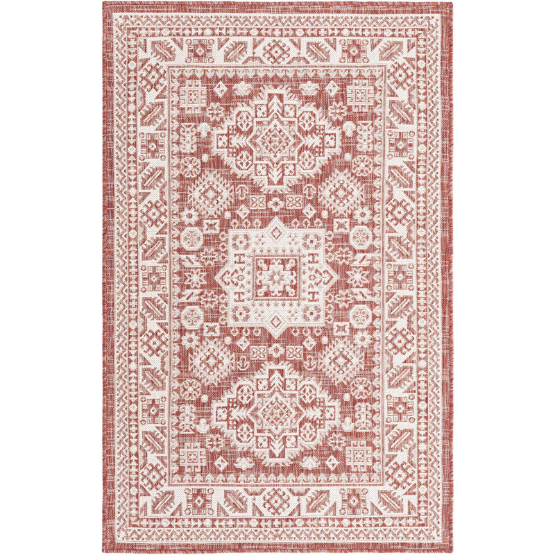 Archange Southwestern Machine Woven Polypropylene Indoor / Outdoor Area Rug in Rust Red, Rectangle 3'3" x 5'3"