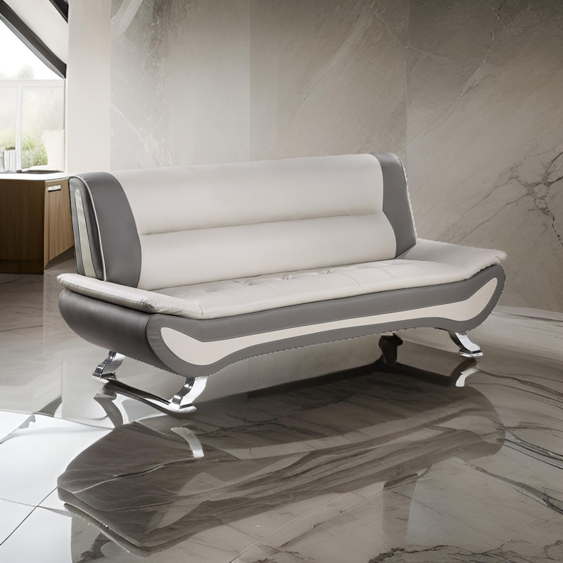Lefter 78" Modern & Contemporary Faux Leather Sofa - Faux Leather Sofa, Reversible Cushions, Round Arms Style  