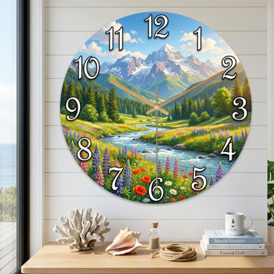 Landscape & Nature Mountain Landscape With River And Flowers Ultra Clear Glass Wall