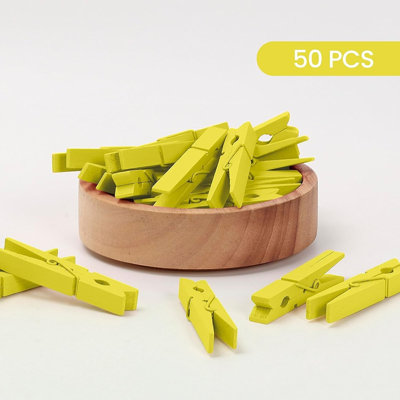 Paquet de 50 pinces à linge jaunes en bois, pinces à bois décoratives de 2,9 pouces pour photos, artisanat et décoration intérieure