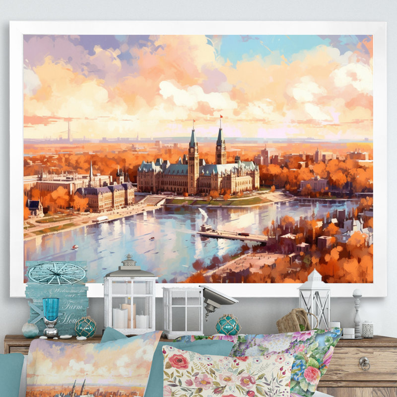 «Sunny On Ottawa River» sur toile, H 12 po x l 20 po x P 1 po, Cadre simple blanc