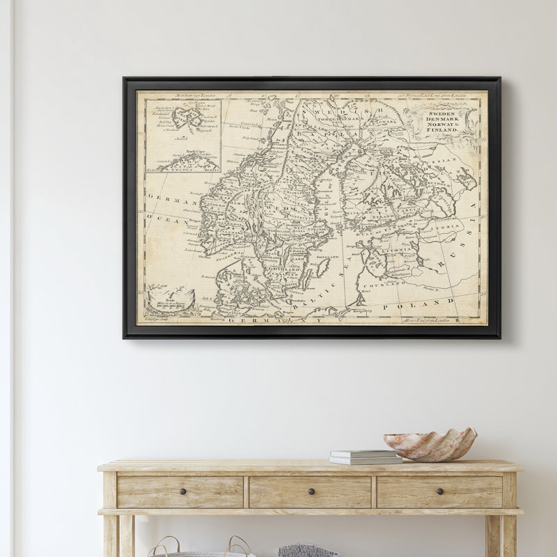 Suède et Danemark-impression d’art graphique sur toile encadrée, H 30,5 po x l 42,5 po x P 1,5 po, Cadre noir