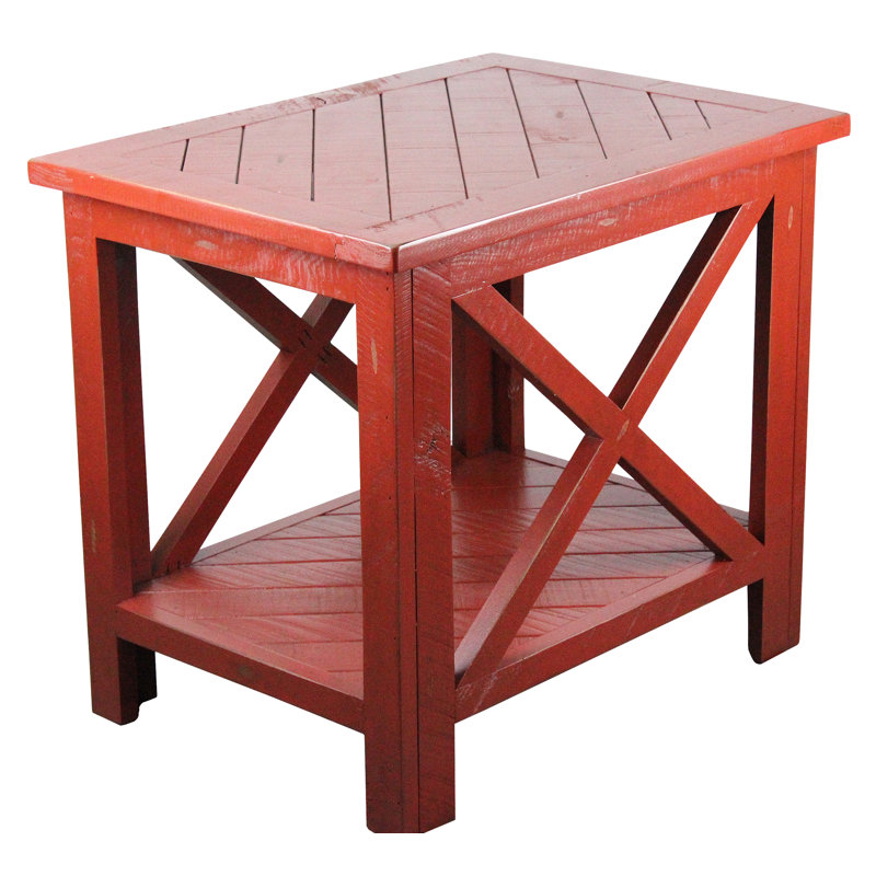 Table de bout en bois massif avec rangement Andrianna, Aigue-marine rustique