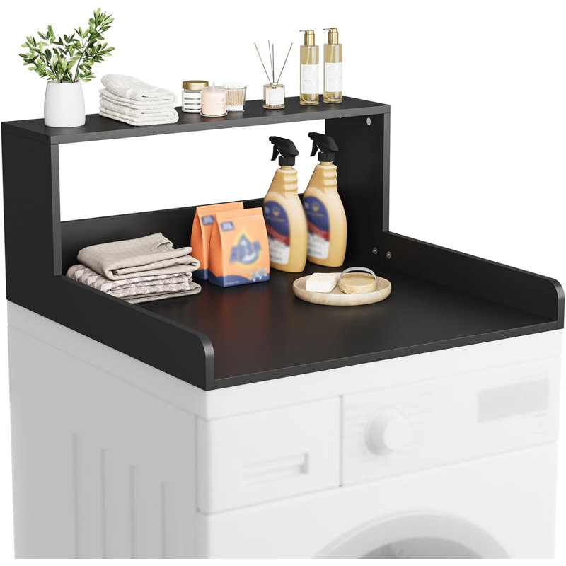 2-Tier Washer Dryer Top Organizer, Anti-Slip Laundry Room Storage Shelf With Sturdy Wood Frame