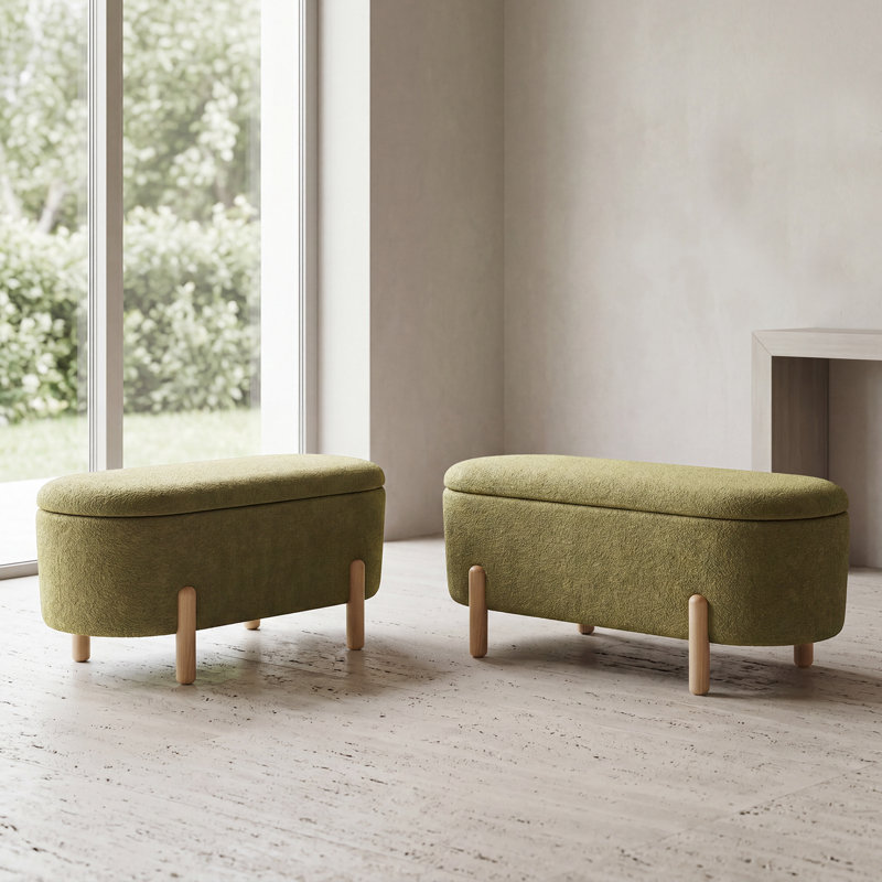 Chenille Upholstered Bench, Olive
