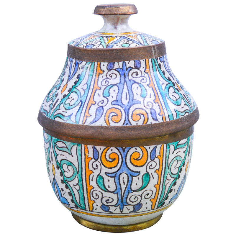 Bol décoratif en céramique orange / bleu sarcelle / bleu