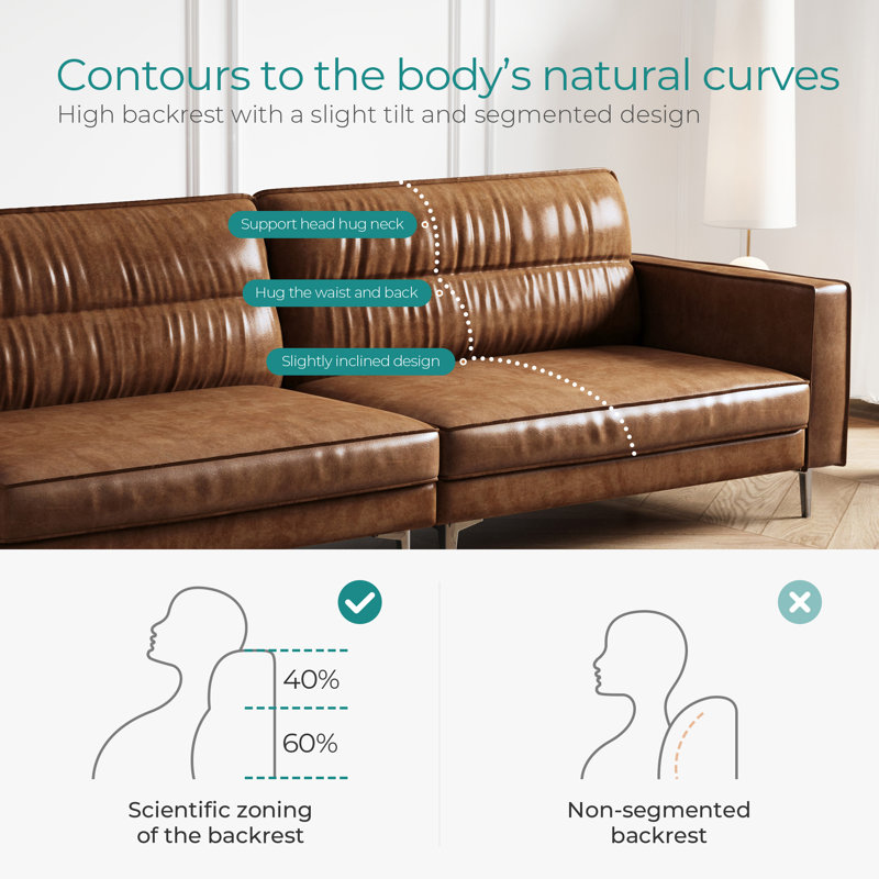 Modern 3-Seater Faux Leather Recliner, 220cm Straight Sofa for Living Room