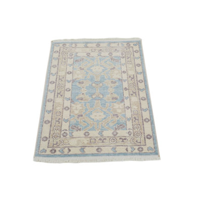 2x3 Blue and Beige Turkish Traditional Rug