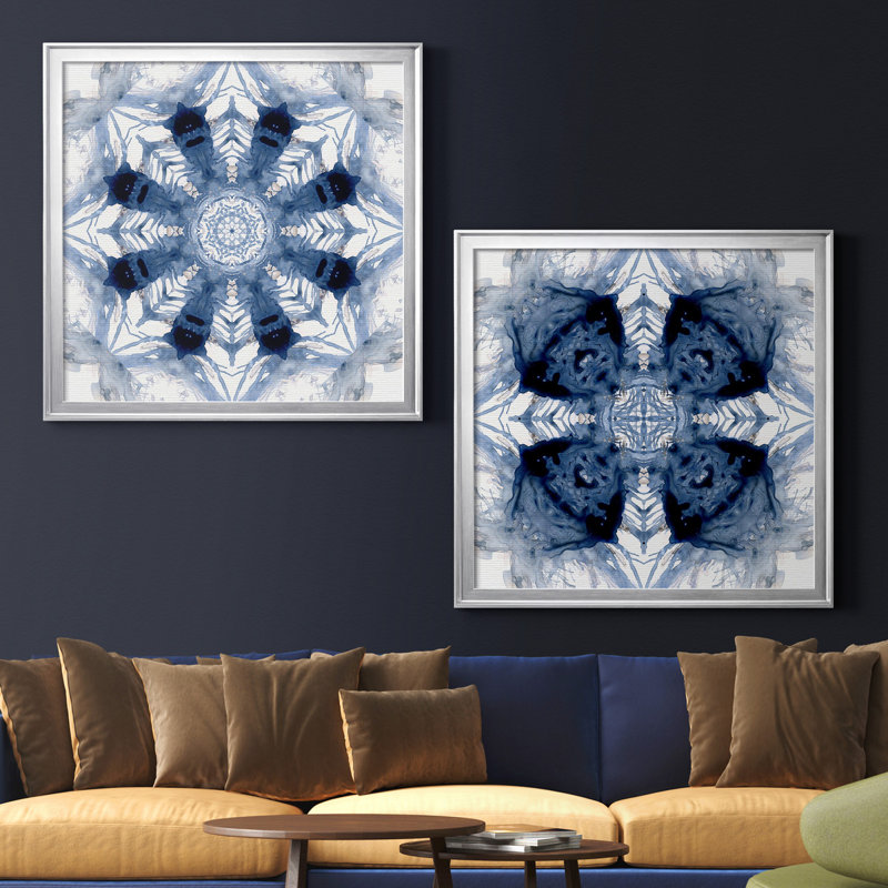 Indigo Kaléidoscope III - ensemble de 2 reproductions d'art, Toile avec cadre, H 17,5 po x l 35 po, Argent argent