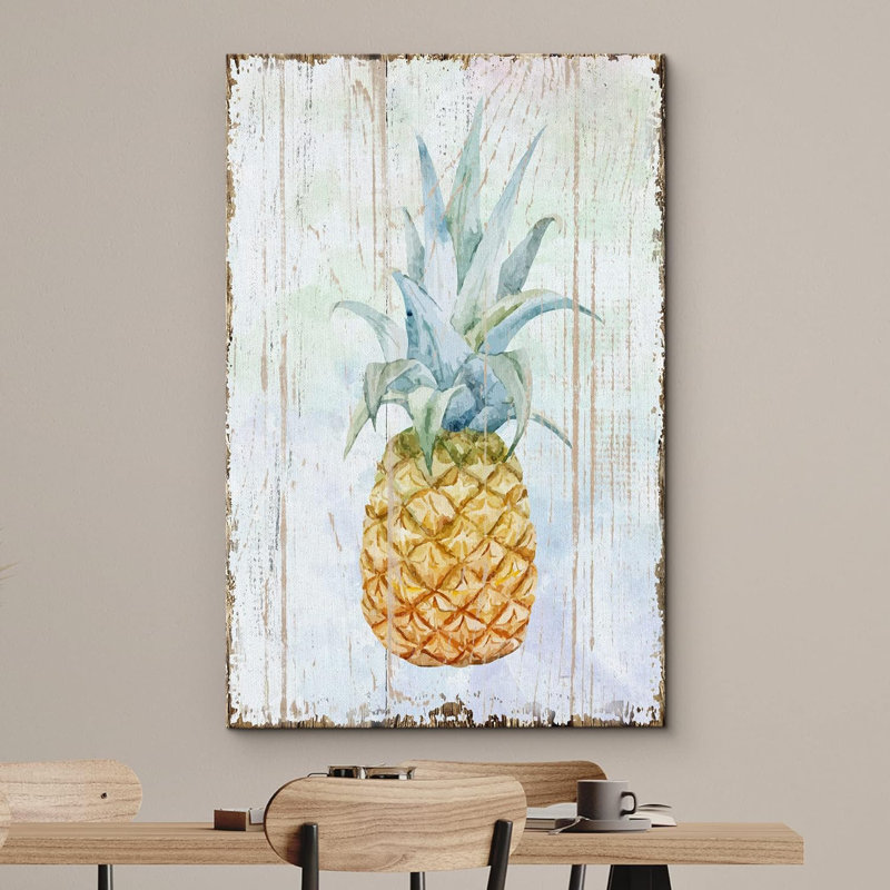 Ananas sur bois, reproduction d'art sur toile tendue
