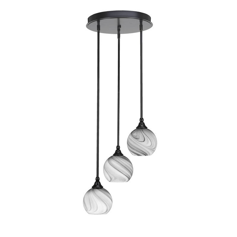 Luminaire suspendu suspendu en grappe 3 lumières Angelena, Noir mat