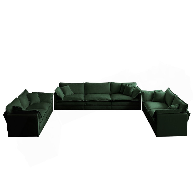 3-Piece Oversized Comfy Sofa Set With 2 Two-Seaters And 1 Three-Seater For Spacious Living Room Seating., Green