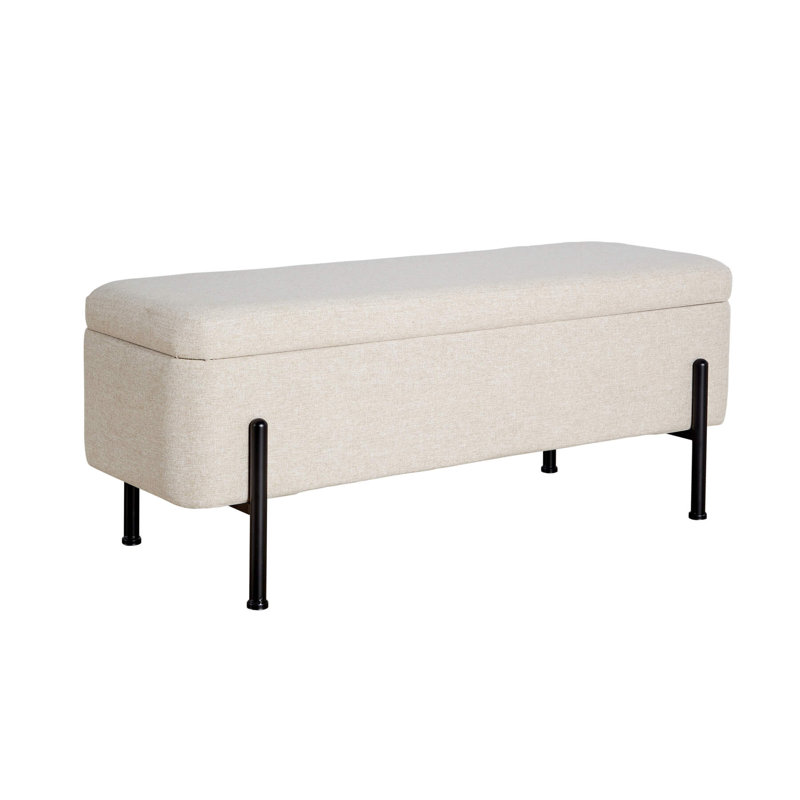 Avdain 110cm Wide Velvet Rectangle No Pattern Standard Ottoman with Storage, White