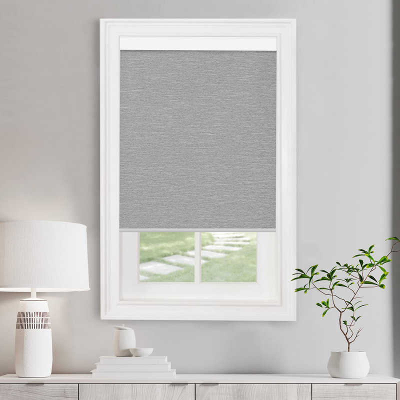 No-drill Motorized Blackout Roller Shade, 34"W x 72"L, Gray