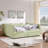Queen Size Cozy Gingham Daybed With Two Storage Drawers, With USB Port And Adorable Wave Shaped, Linen Fabric-1823552047-1823552041