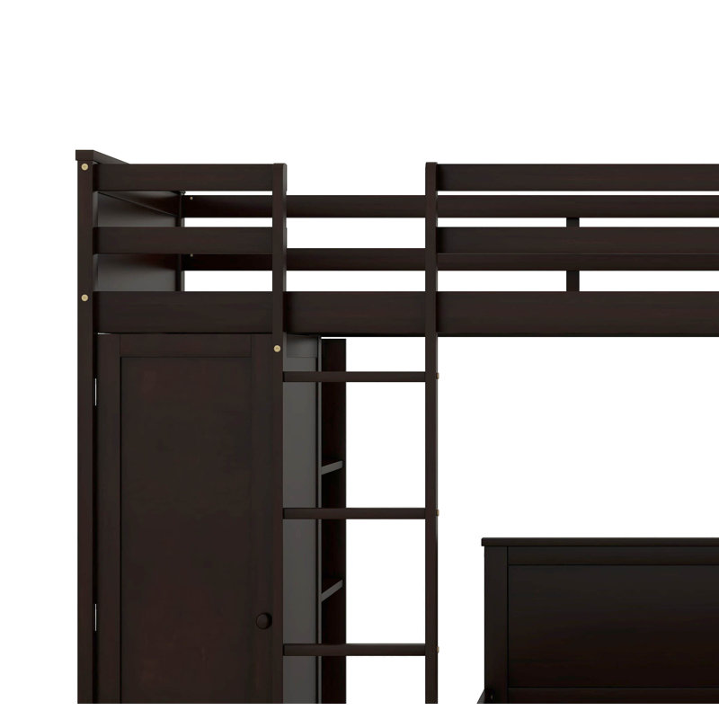 Kids Twin Loft Bed with Drawers, Espresso
