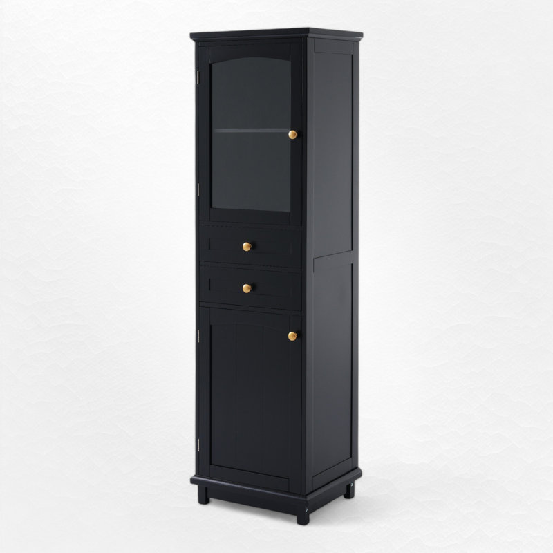 Freestanding Bathroom Storage Linen Cabinet, Black