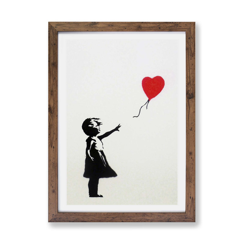 'Girl with Red Balloon' - Picture Frame Graphic Art Print on Paper, 33cm H x 45cm W x 2cm D, Walnut