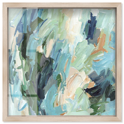 Échos en sauge II - Reproduction encadrée d'Ira Colmeva, décoration murale couleur sauge par Art Remedy, cadre blond, 50 x 50 cm