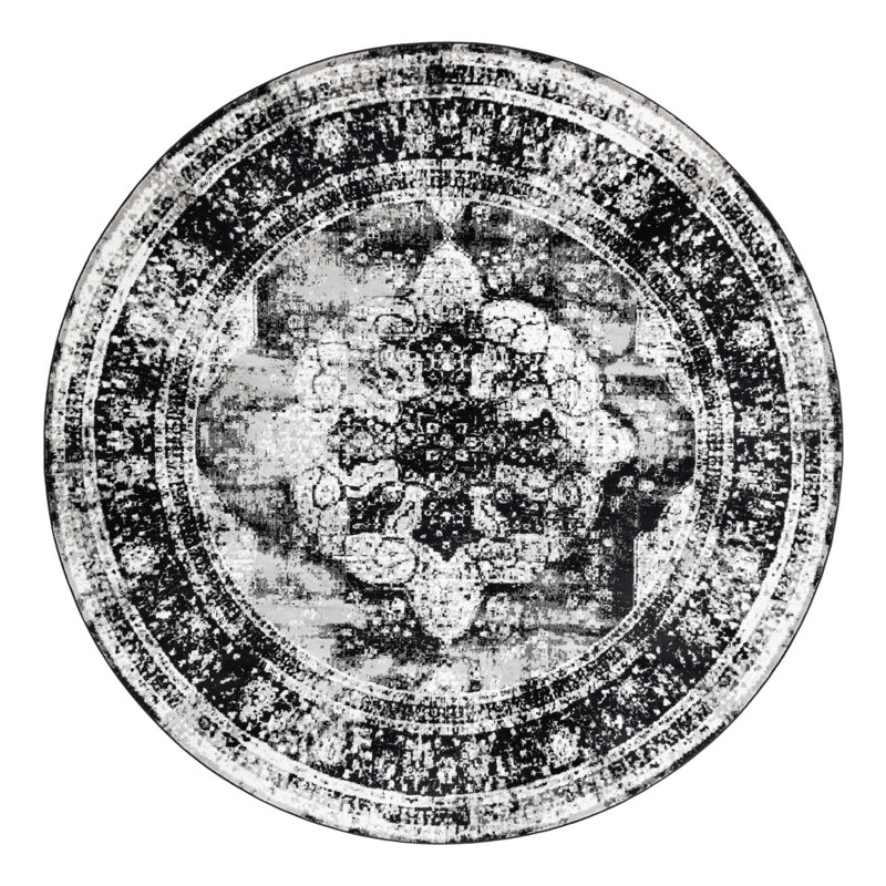 Brandt Oriental Area Rug, Octagon 6'1" x 6'1", Black 